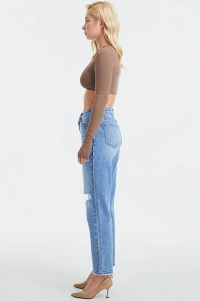 BAYEAS High Waist Distressed Cat's Whiskers Washed Straight Jeans sold by Charming Charlie product image thumbnail 3