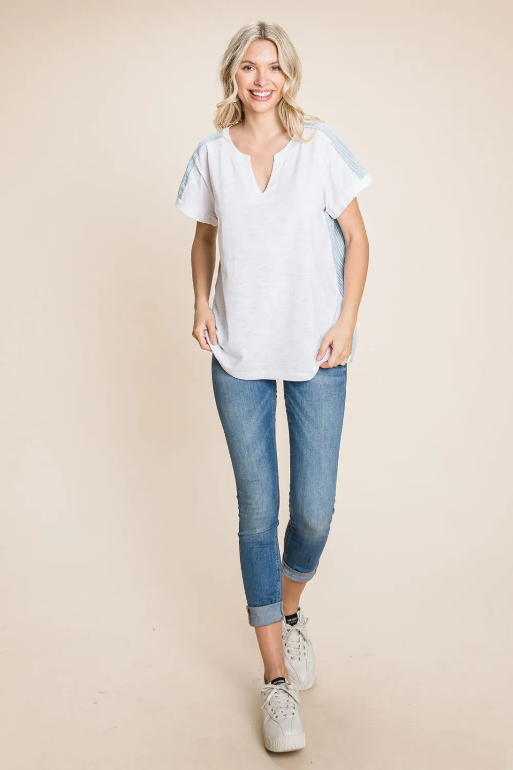 Cotton Bleu by Nu Lab Striped Contrast Short Sleeve T-Shirt sold by Charming Charlie product image thumbnail 4