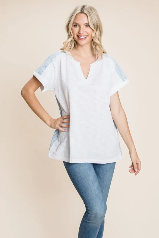 Cotton Bleu by Nu Lab Striped Contrast Short Sleeve T-Shirt sold by Charming Charlie