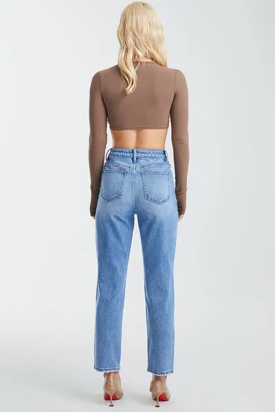 BAYEAS High Waist Distressed Cat's Whiskers Washed Straight Jeans sold by Charming Charlie product image thumbnail 4