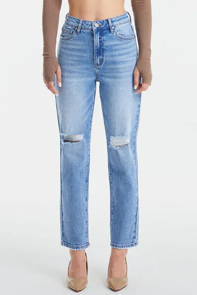 BAYEAS High Waist Distressed Cat's Whiskers Washed Straight Jeans sold by Charming Charlie
