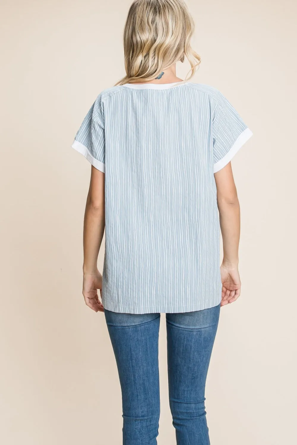 Cotton Bleu by Nu Lab Striped Contrast Short Sleeve T-Shirt sold by Charming Charlie product image thumbnail 2