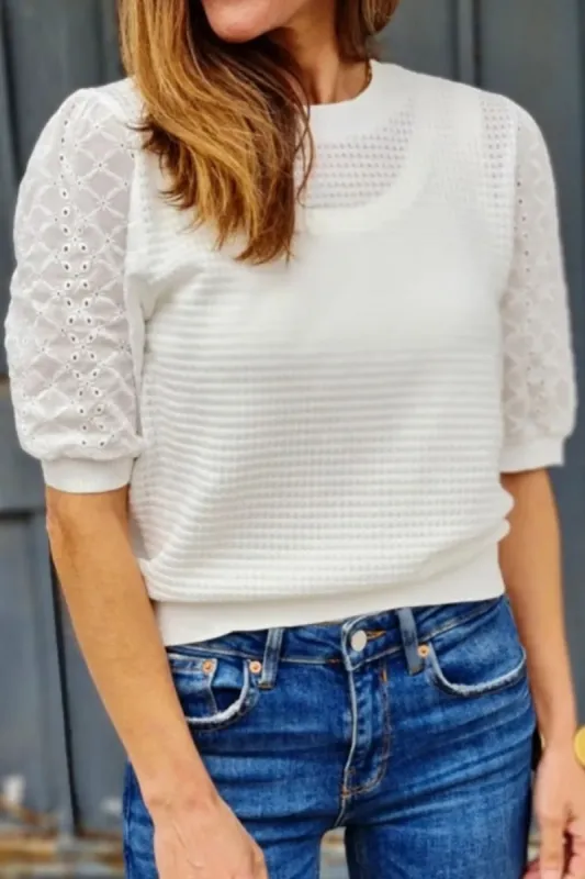 Eyelet Round Neck Half Sleeve Blouse sold by Charming Charlie