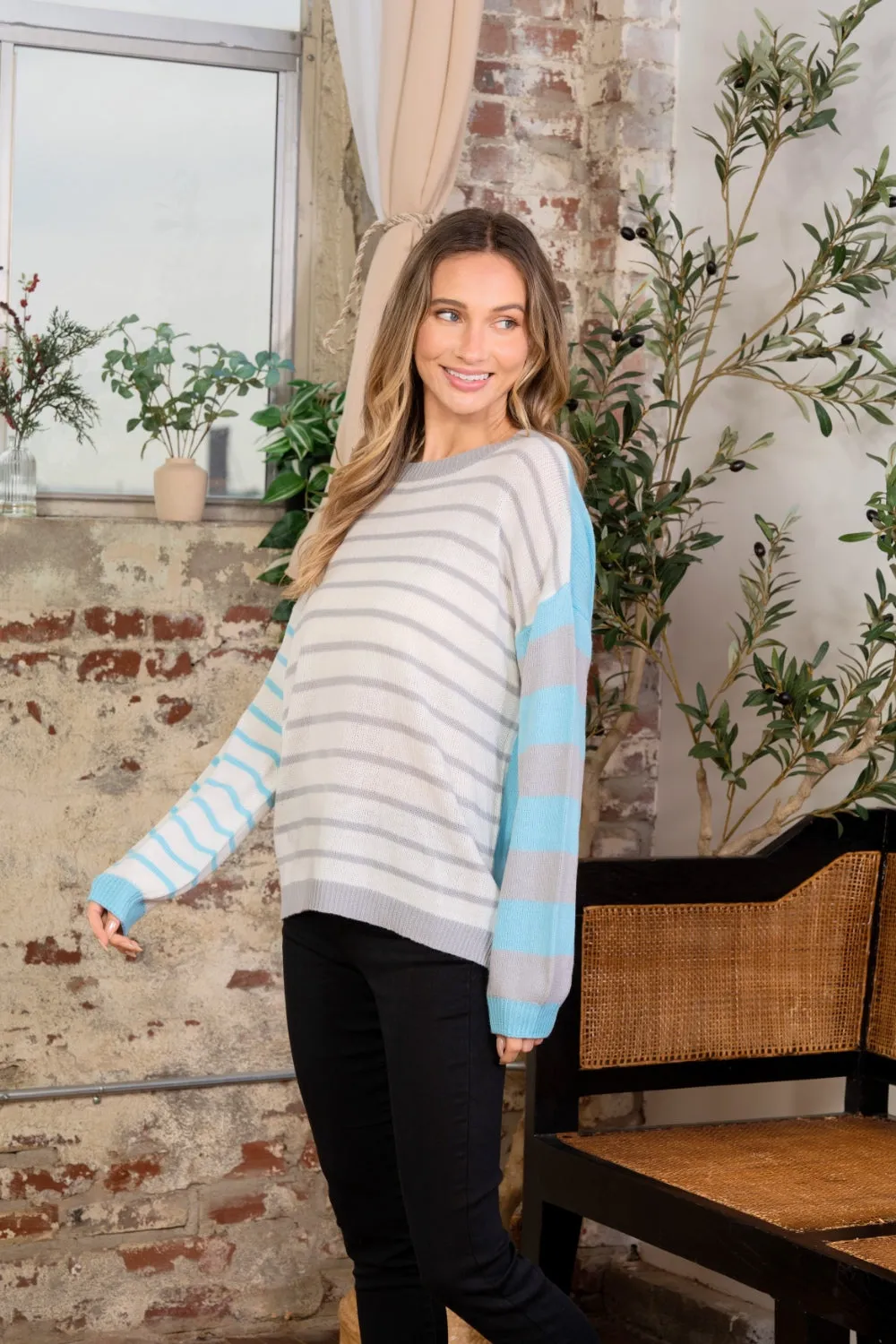 Sew In Love Full Size Striped Dropped Shoulder Sweater sold by Charming Charlie product image thumbnail 4