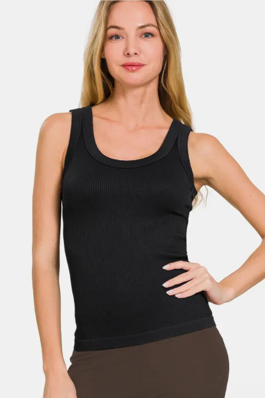 Zenana 2 Way Neckline Washed Ribbed Tank sold by Charming Charlie