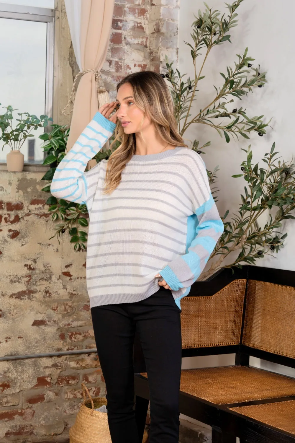 Sew In Love Full Size Striped Dropped Shoulder Sweater sold by Charming Charlie product image thumbnail 3