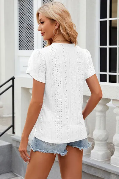 Eyelet V-Neck Petal Sleeve T-Shirt sold by Charming Charlie product image thumbnail 4