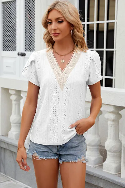Eyelet V-Neck Petal Sleeve T-Shirt sold by Charming Charlie product image thumbnail 2