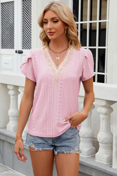 Eyelet V-Neck Petal Sleeve T-Shirt sold by Charming Charlie product image thumbnail 5