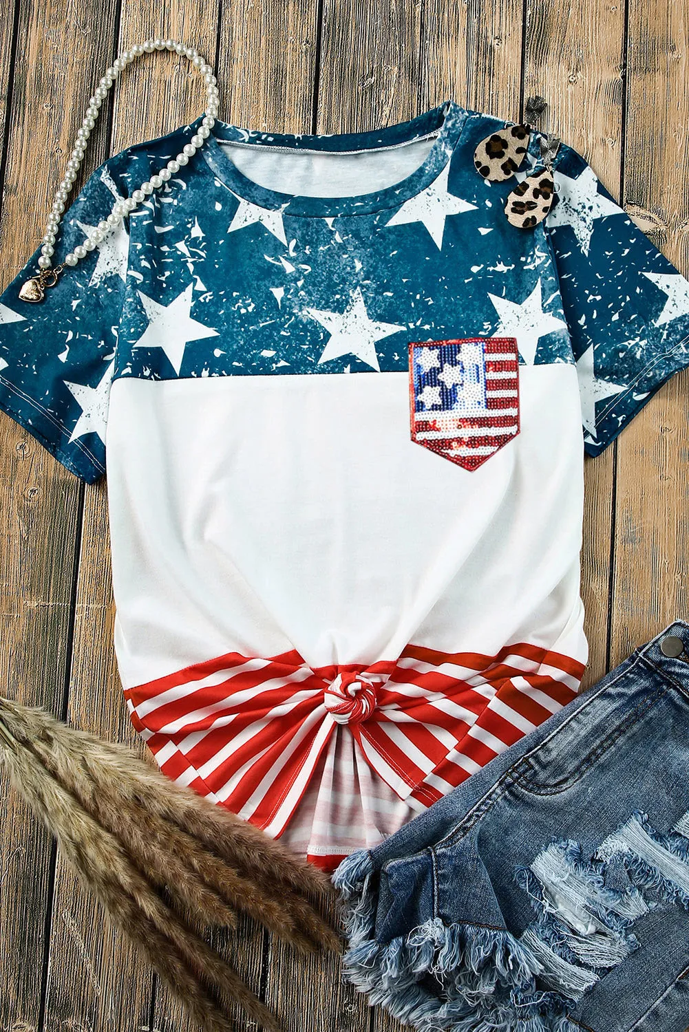 US Flag Round Neck Short Sleeve T-Shirt sold by Charming Charlie product image thumbnail 3