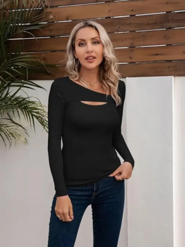 Asymmetrical Neck Long Sleeve T-Shirt sold by Charming Charlie