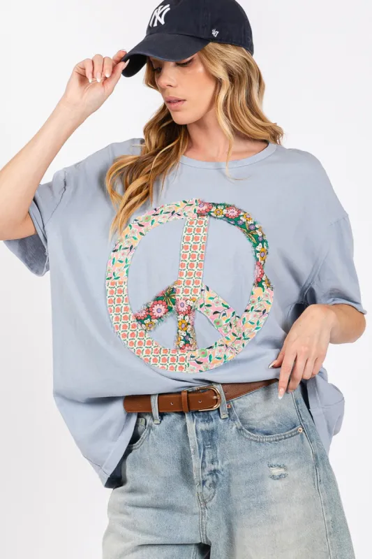 SAGE + FIG Peace Sign Round Neck Half Sleeve T-Shirt sold by Charming Charlie