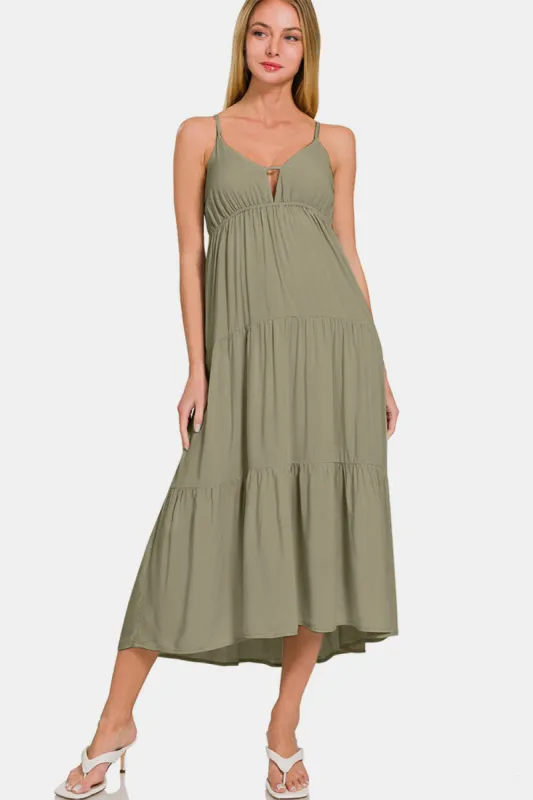 Zenana Woven Tiered Cami Midi Dress sold by Charming Charlie