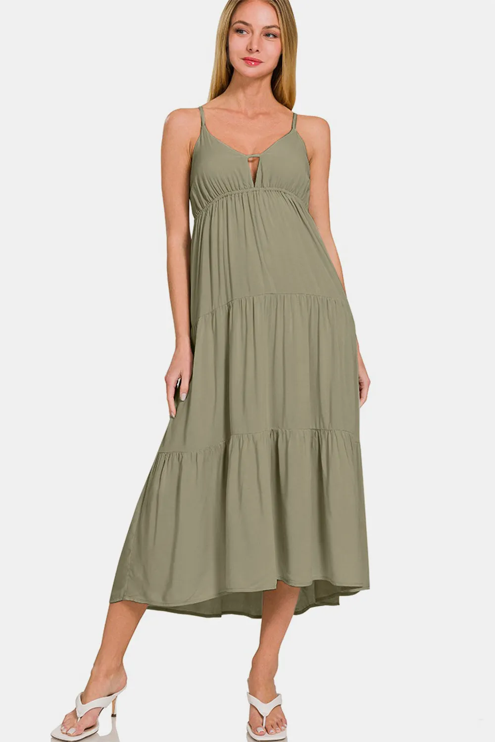 Zenana Woven Tiered Cami Midi Dress sold by Charming Charlie