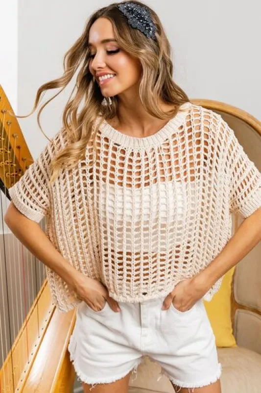 BiBi Hollowed Out Short Sleeve Knit Top sold by Charming Charlie