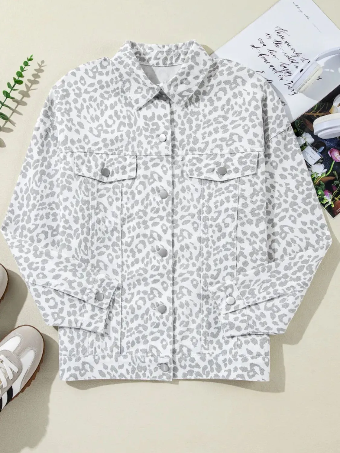 Leopard Button Up Long Sleeve Denim Jacket sold by Charming Charlie product image thumbnail 3