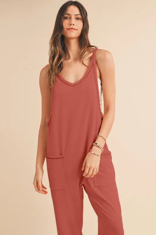 Side Pockets Pants Sleeveless V Neck Jumpsuit sold by Charming Charlie