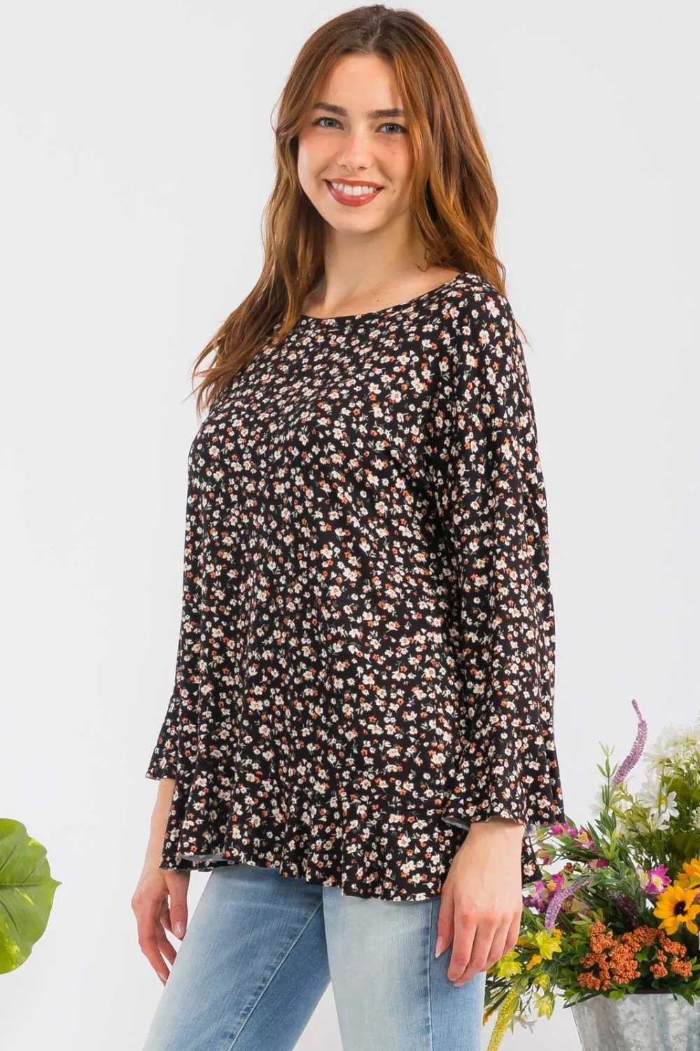 Celeste Full Size Floral Ruffle Detail Top sold by Charming Charlie product image thumbnail 3