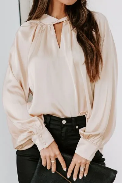 Cutout Mock Neck Long Sleeve Blouse sold by Charming Charlie product image thumbnail 5