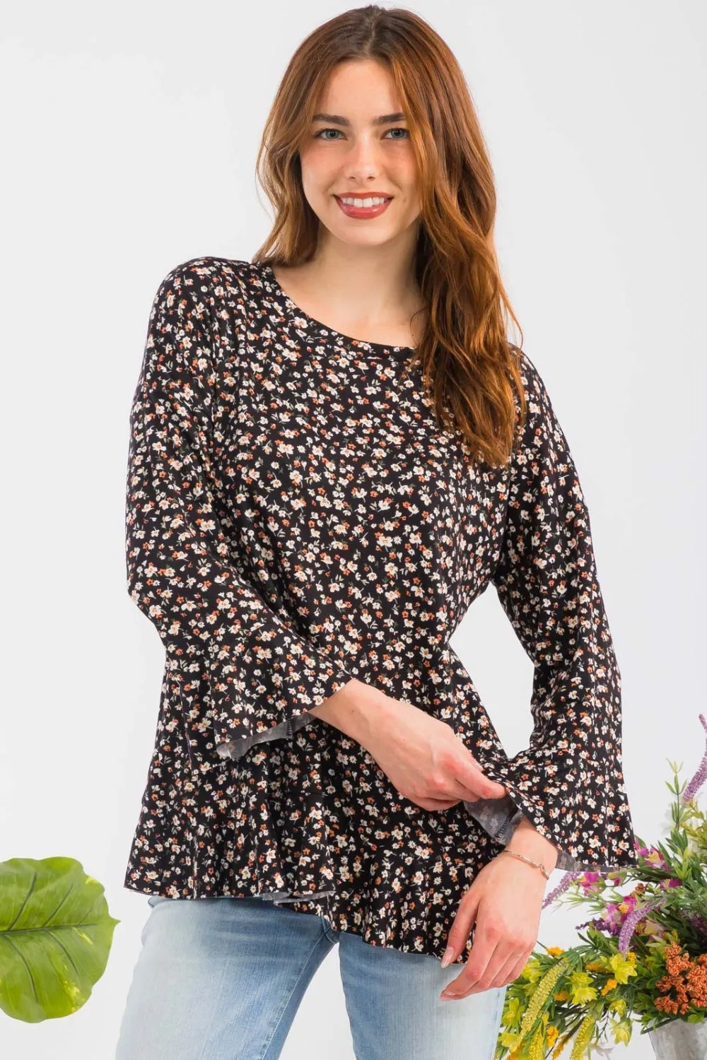 Celeste Full Size Floral Ruffle Detail Top sold by Charming Charlie product image thumbnail 4