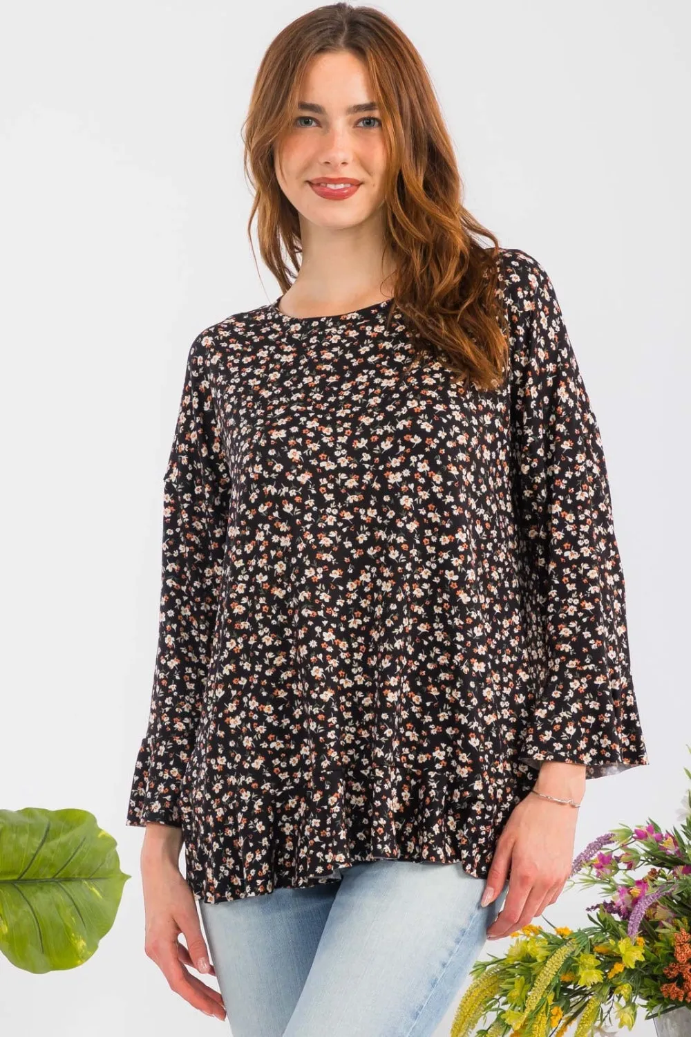 Celeste Full Size Floral Ruffle Detail Top sold by Charming Charlie