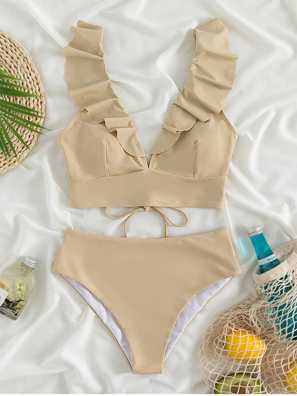 Ruffled V-Neck Sleeveless Two-Piece Swim Set sold by Charming Charlie product image thumbnail 5