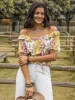 Ruffled Printed Off-Shoulder Short Sleeve Blouse sold by Charming Charlie