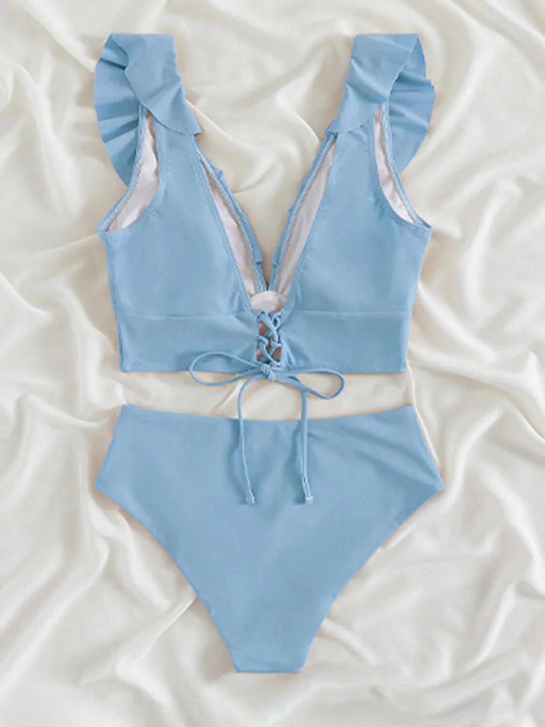 Ruffled V-Neck Sleeveless Two-Piece Swim Set sold by Charming Charlie product image thumbnail 2