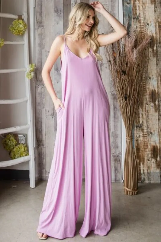 Veveret Pocketed Spaghetti Strap V-Neck Wide Leg Jumpsuit sold by Charming Charlie
