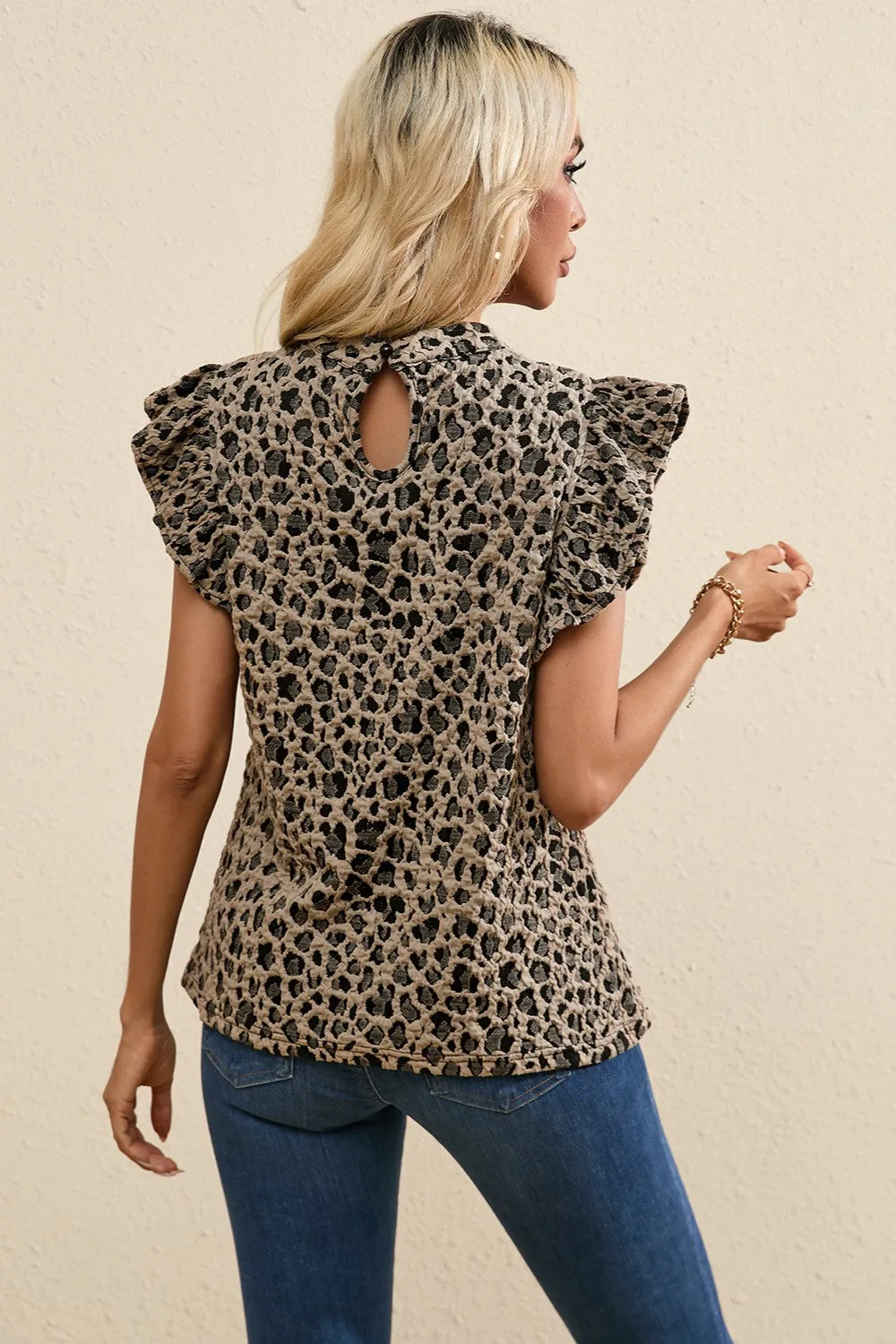 Ruffled Leopard Round Neck Cap Sleeve Blouse sold by Charming Charlie product image thumbnail 3