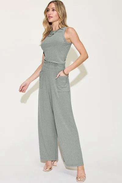 Basic Bae Full Size Ribbed Tank and Wide Leg Pants Set sold by Charming Charlie product image thumbnail 3