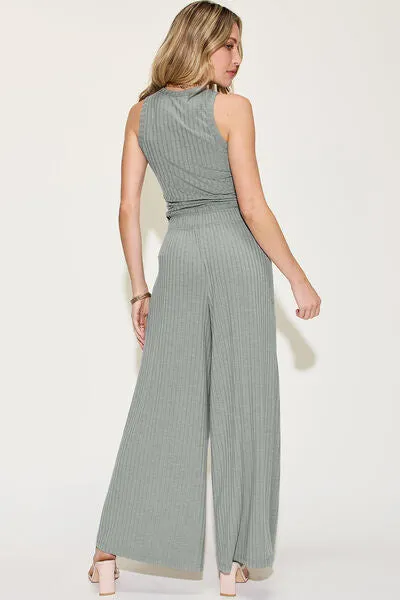 Basic Bae Full Size Ribbed Tank and Wide Leg Pants Set sold by Charming Charlie product image thumbnail 4