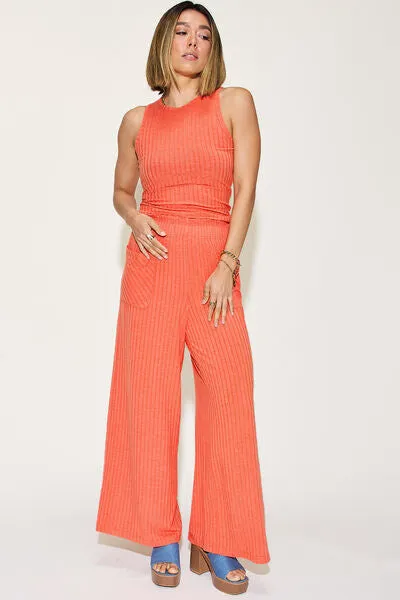 Basic Bae Full Size Ribbed Tank and Wide Leg Pants Set sold by Charming Charlie product image thumbnail 5