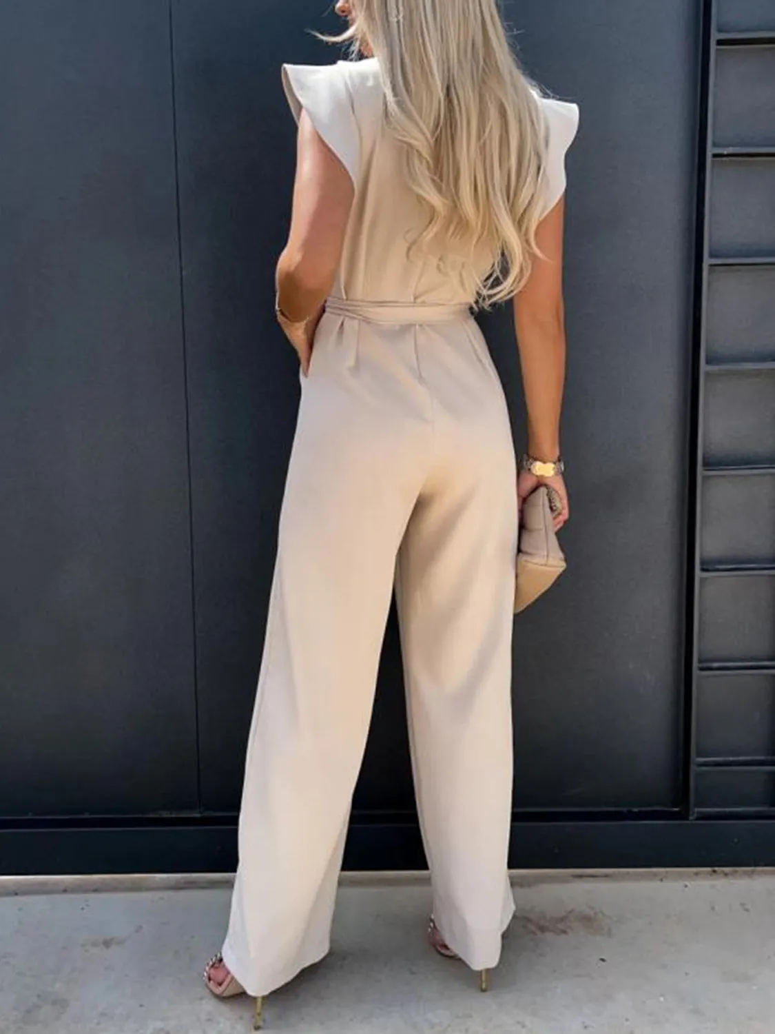 Ruffled Round Neck Cap Sleeve Jumpsuit sold by Charming Charlie product image thumbnail 2