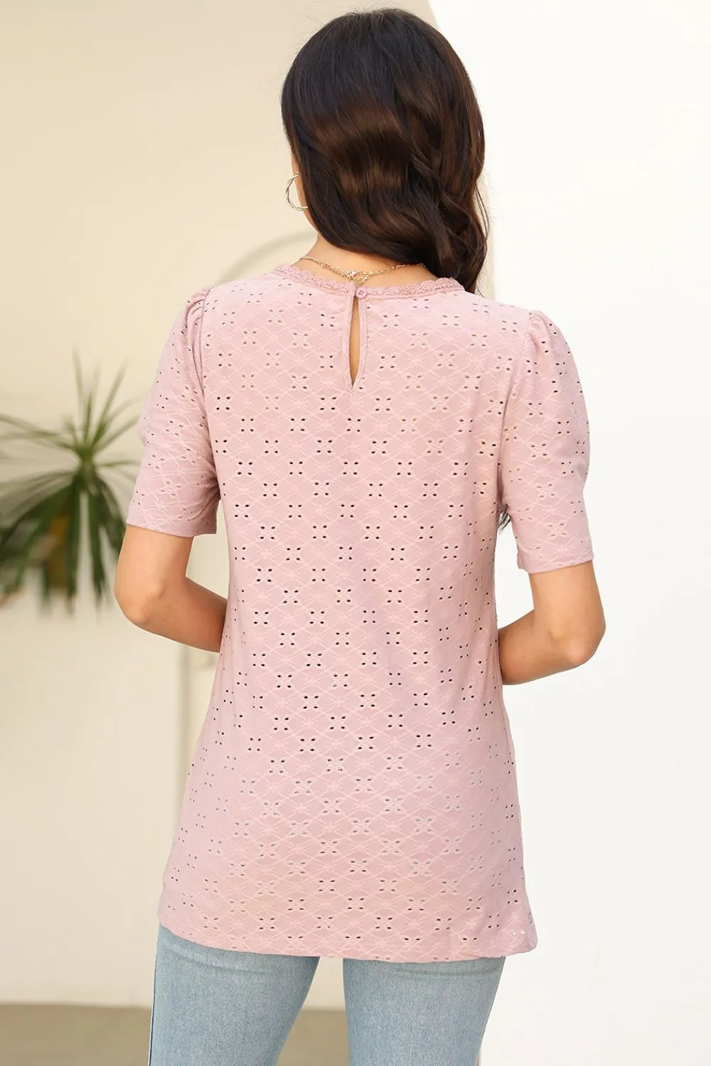 Eyelet Round Neck Short Sleeve T-Shirt sold by Charming Charlie product image thumbnail 2