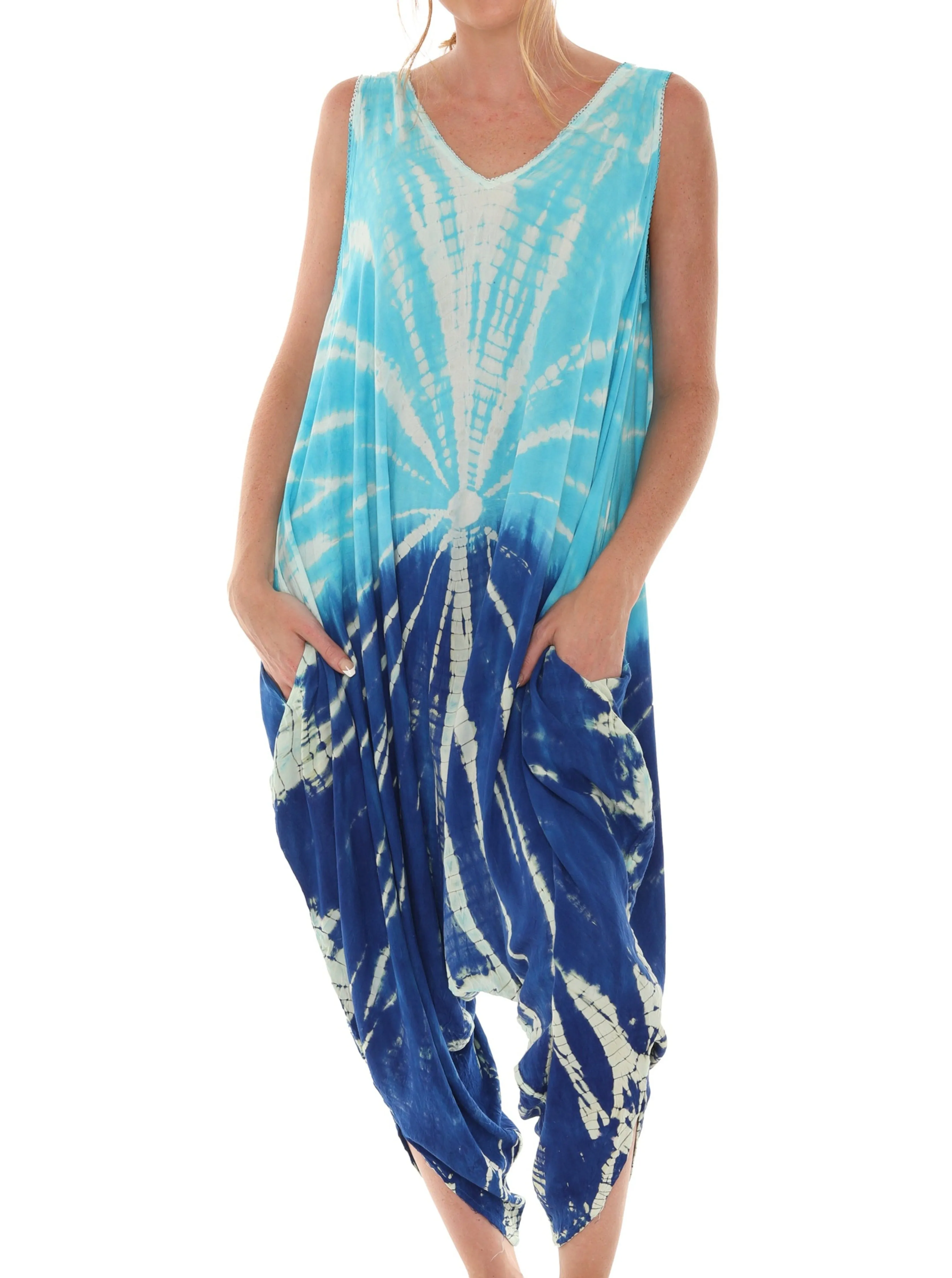 Tie Dye Sleeveless Women Harem Jumpsuit sold by Charming Charlie