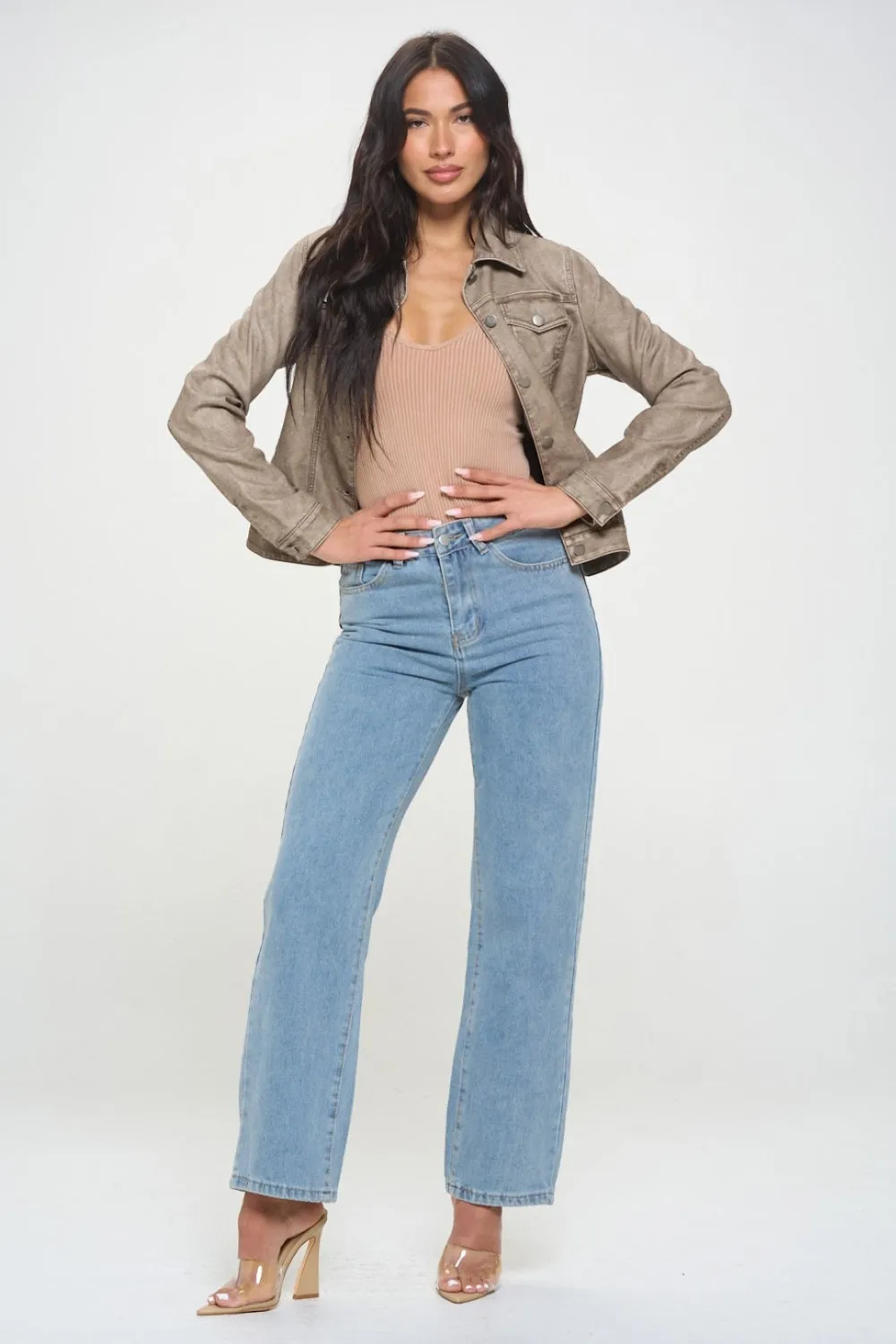 Coalition LA Button Down Cargo Vegan Leather Shacket sold by Charming Charlie product image thumbnail 4