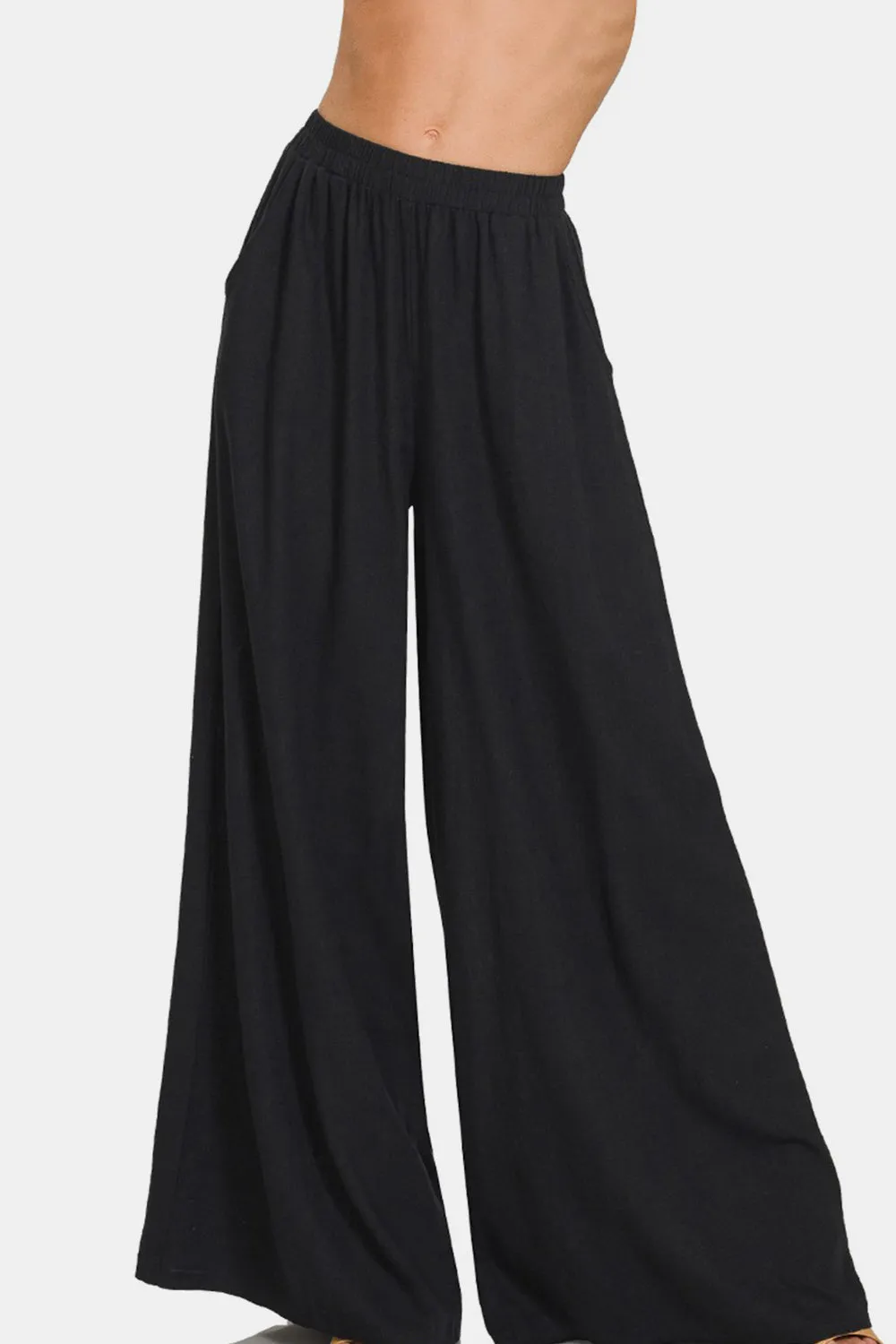 Zenana Pleated Linen Blend Wide Leg Pants sold by Charming Charlie