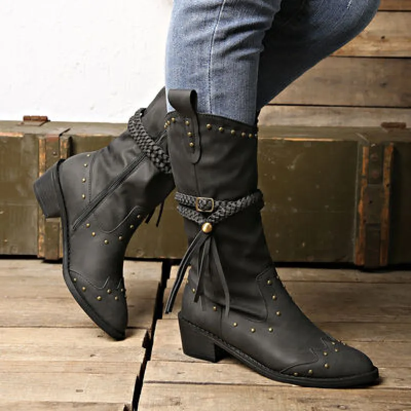 Studded PU Leather Block Heel Boots sold by Charming Charlie
