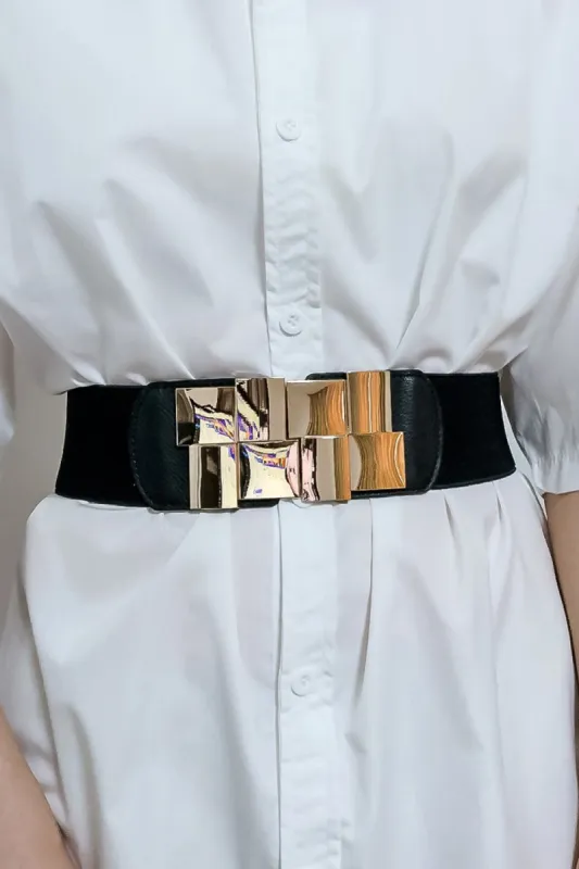 Geometric Buckle Elastic Wide Belt sold by Charming Charlie