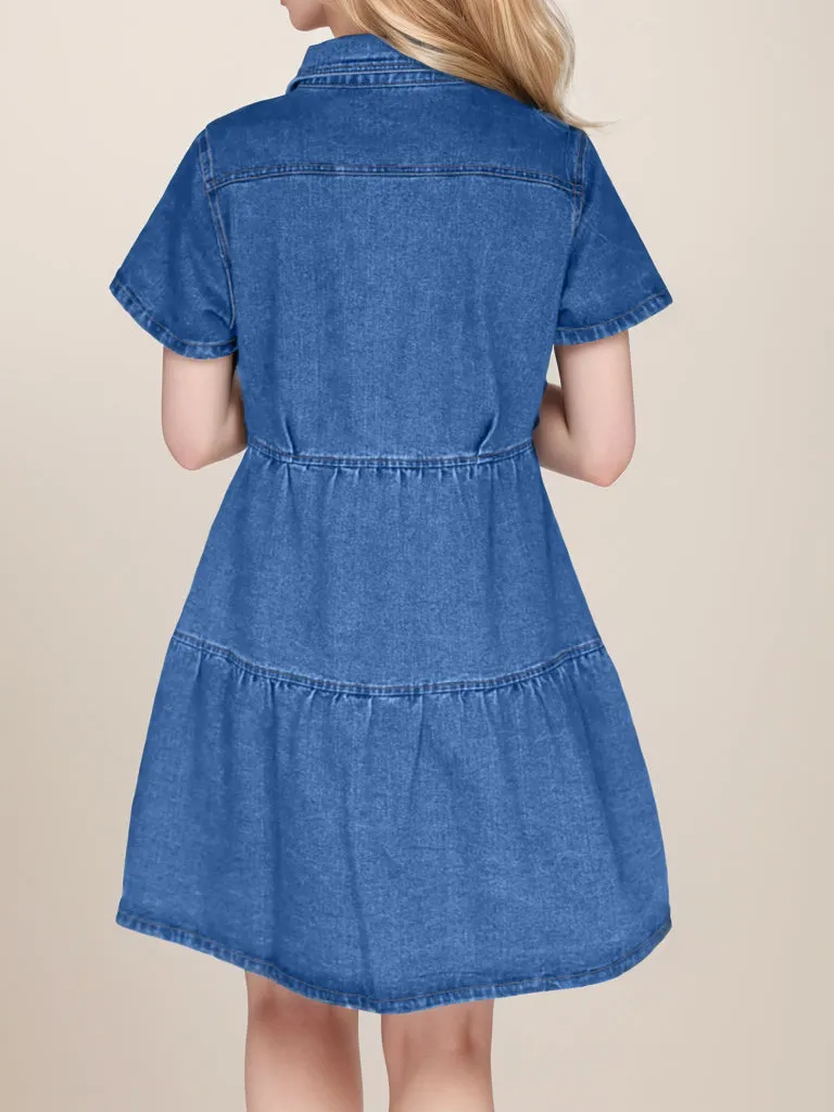 Button Up Short Sleeve Denim Dress sold by Charming Charlie product image thumbnail 2