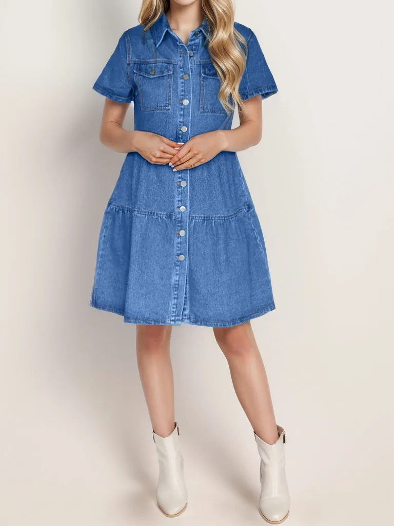 Button Up Short Sleeve Denim Dress sold by Charming Charlie product image thumbnail 3