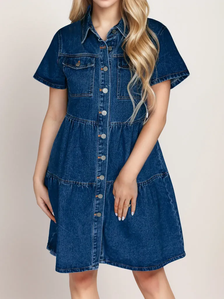 Button Up Short Sleeve Denim Dress sold by Charming Charlie product image thumbnail 4