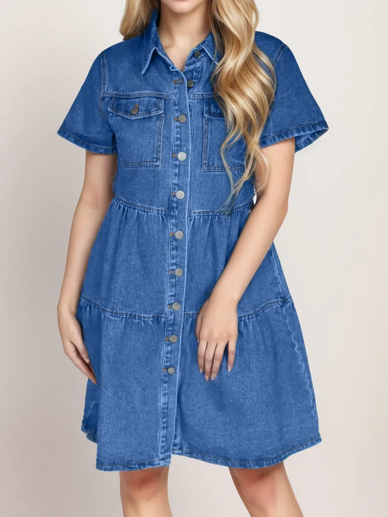 Button Up Short Sleeve Denim Dress sold by Charming Charlie