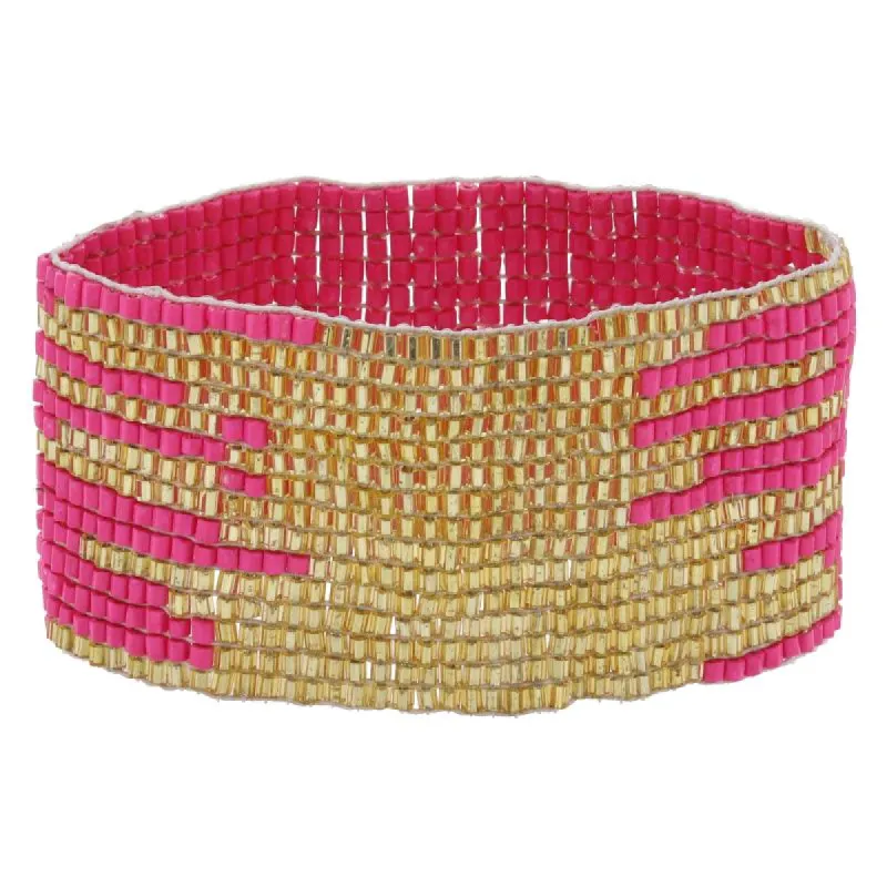 Hot Pink with Dispersed Gold Beaded Stretch Band Bracelet, 1.5" Wide sold by Charming Charlie