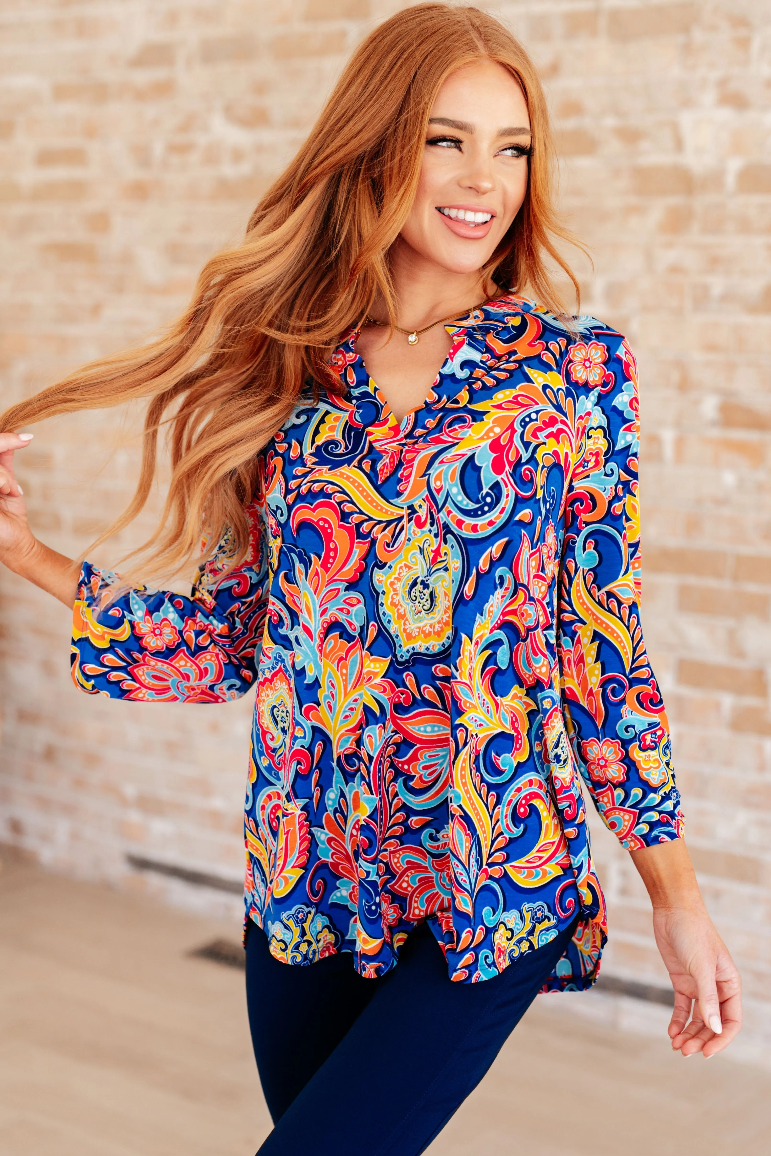 Lizzy Top in Royal and Orange Paisley sold by Charming Charlie product image thumbnail 2