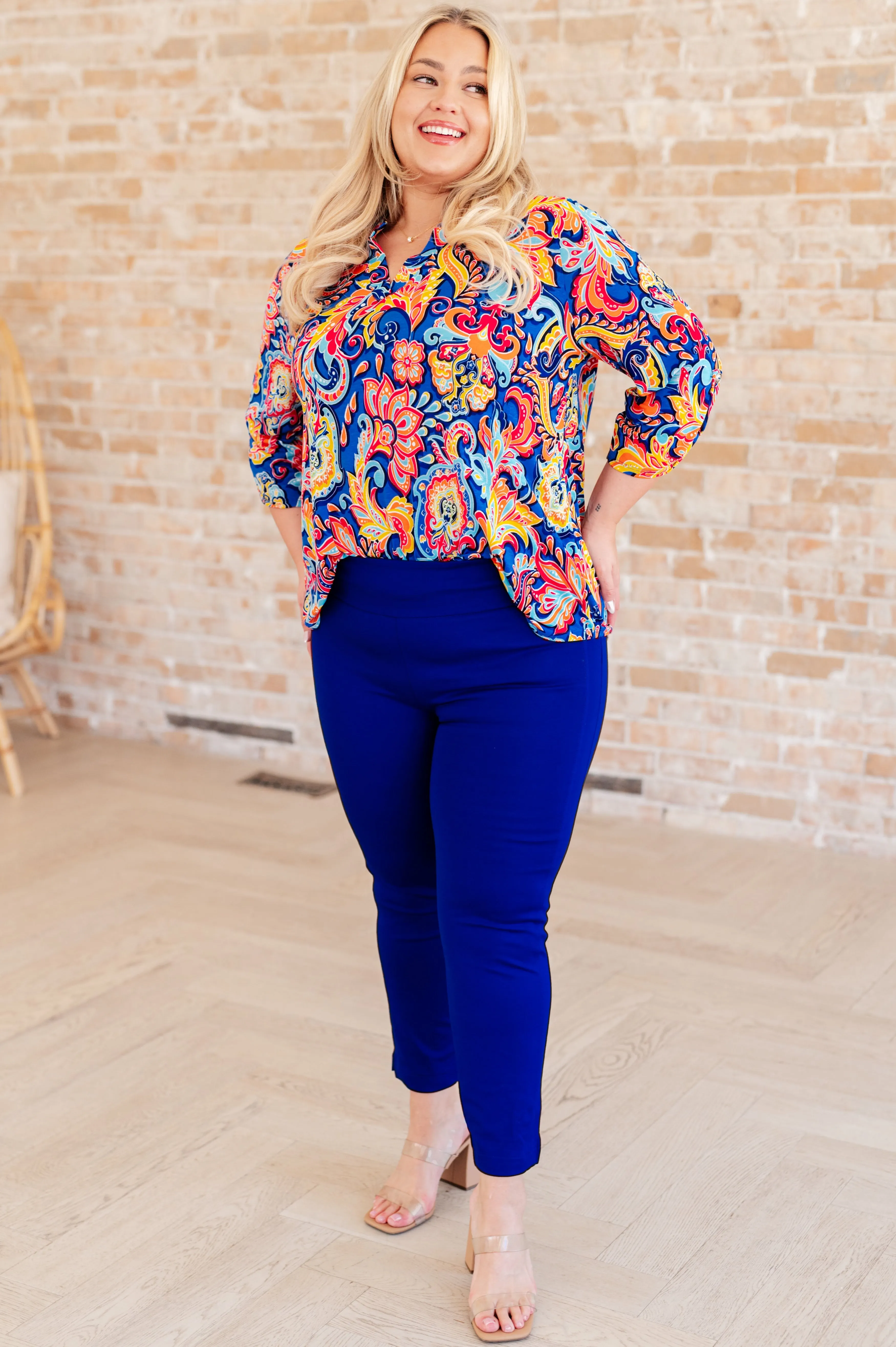 Lizzy Top in Royal and Orange Paisley sold by Charming Charlie product image thumbnail 3
