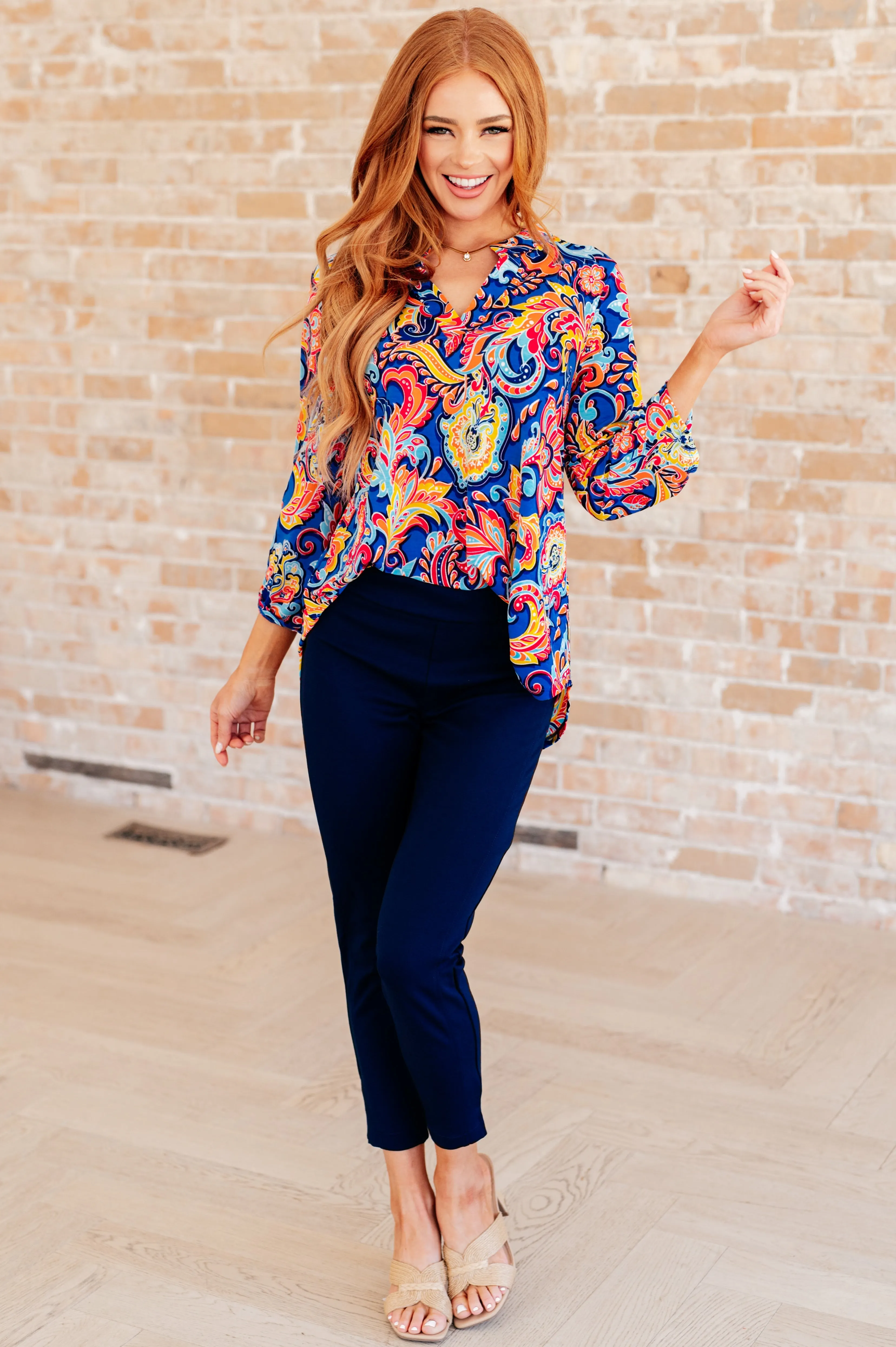 Lizzy Top in Royal and Orange Paisley sold by Charming Charlie product image thumbnail 4