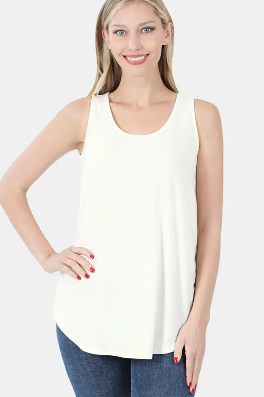 Zenana Round Neck Curved Hem Tank sold by Charming Charlie