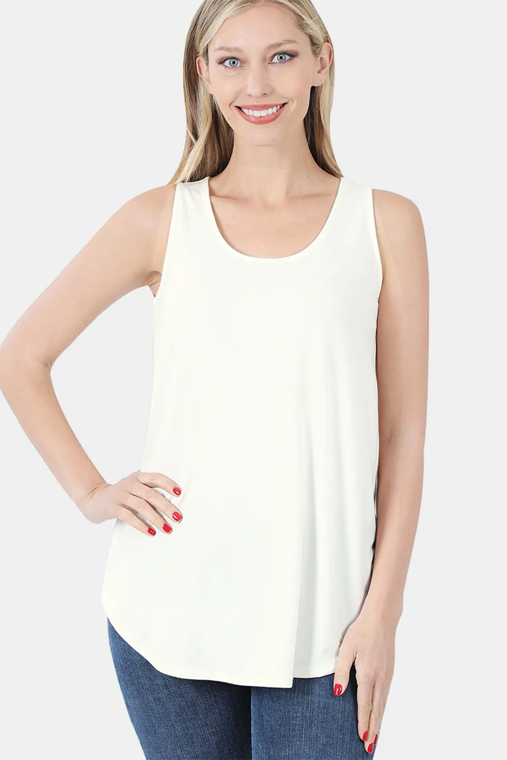 Zenana Round Neck Curved Hem Tank sold by Charming Charlie